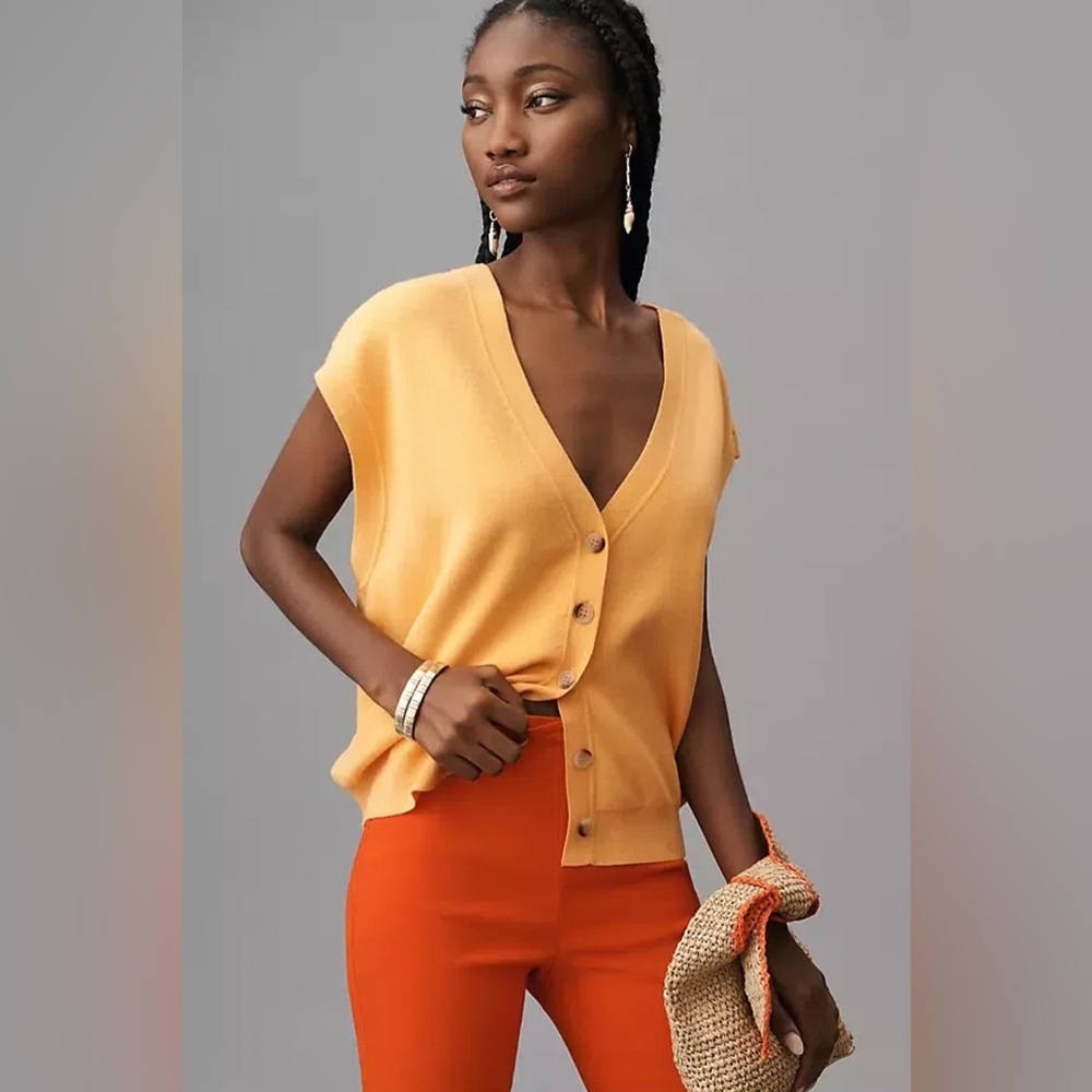 Maeve by‎ Anthropologie Slouchy Cardigan Sweater Vest In Orange Size XXS - Picture 7 of 7